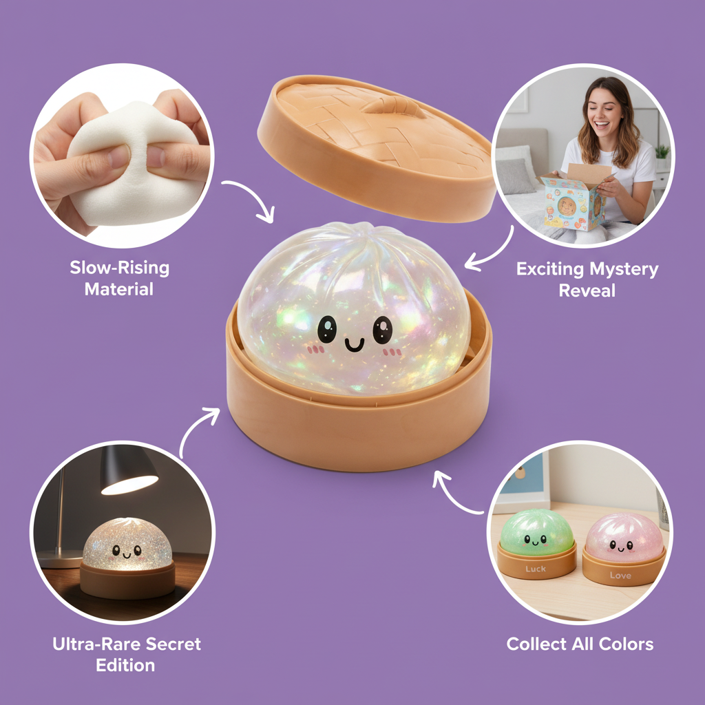 Pink kawaii dumpling squishy with a cute face — Pistox slow-rise toy